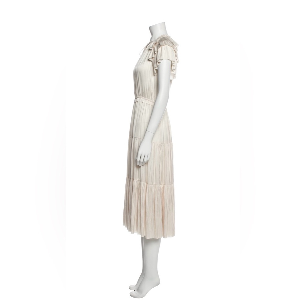 Ulla Johnson Cream Tiered Midi Dress with Ruffle Shoulders - Picture 3 of 6